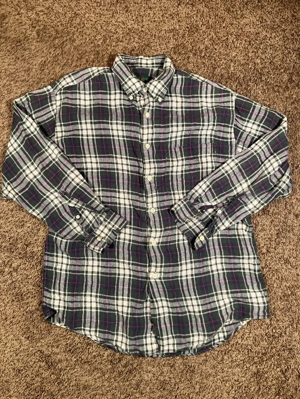 Vintage J.Crew Shirt Mens Large Blue Plaid Linen Button Down Long Sleeve Shirt